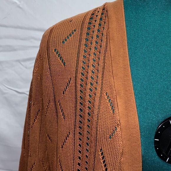 Cyrus Burnt Orange Open Weave Cardigan | Sz S - Picture 3 of 7